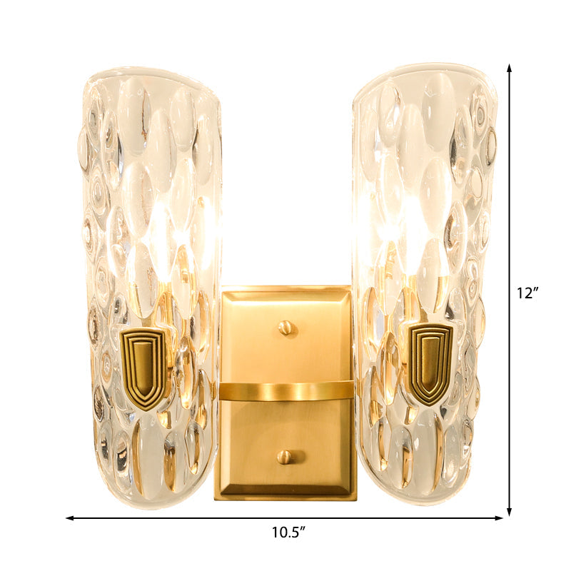 Contemporary Clear Water Glass Wall Sconce - Brass 1/2-Light Bedside Lamp