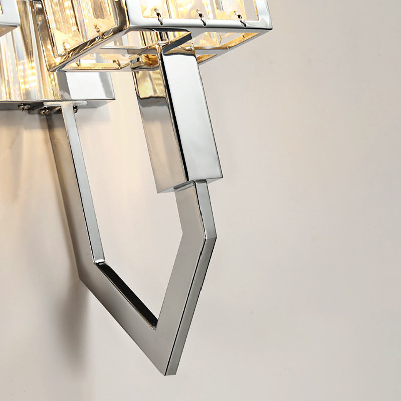 Modern Rectangular Wall Sconce - Chrome Finish With Clear Crystal Accent
