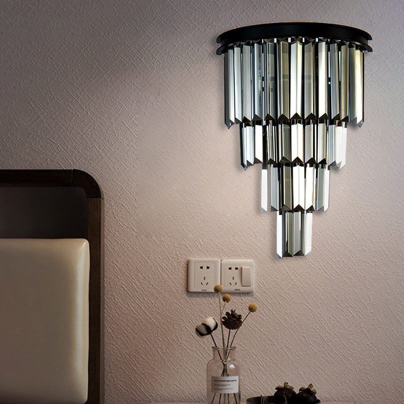 Modern Clear/Amber Layered Wall Light Sconce With Crystal Accents - 2-Light Mounted Lamp For Living