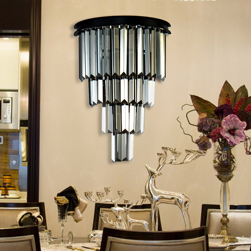 Modern Clear/Amber Layered Wall Light Sconce With Crystal Accents - 2-Light Mounted Lamp For Living