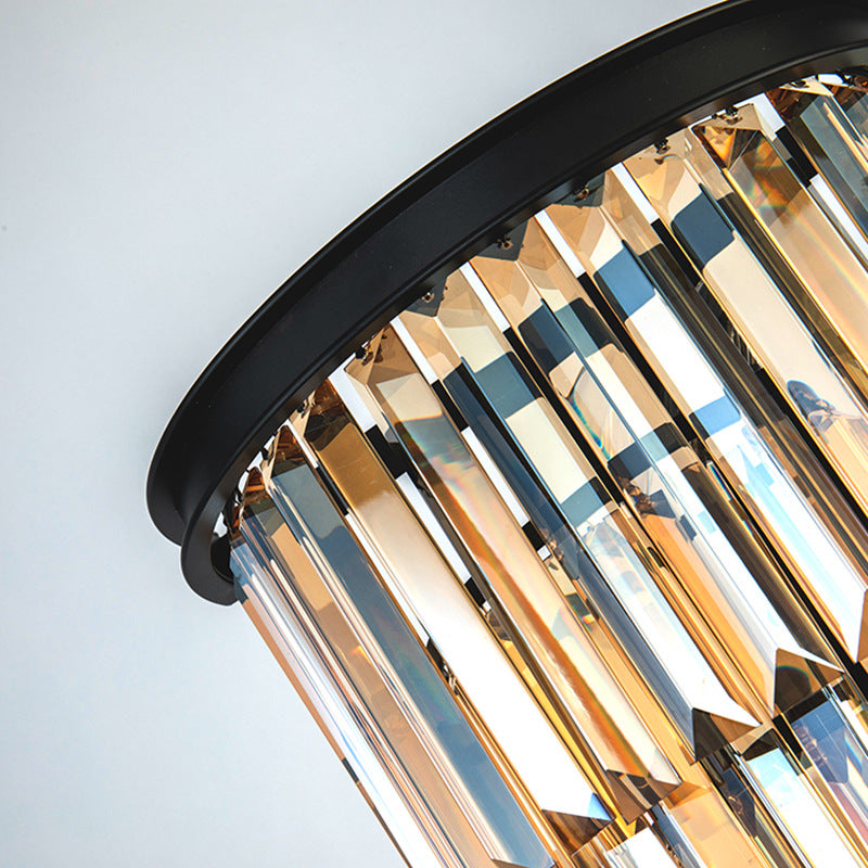 Modern Clear/Amber Layered Wall Light Sconce With Crystal Accents - 2-Light Mounted Lamp For Living