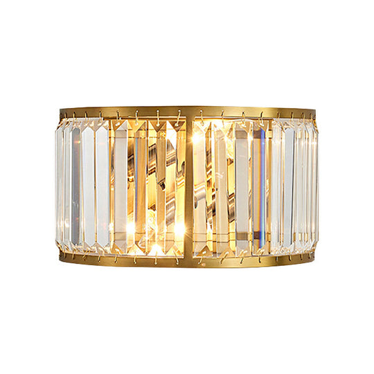 Modern Metal Wall Sconce With Dual Bulbs Crystal Block & Black/Gold Finish