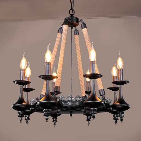 Black Iron Retro Candelabra Chandelier Light For Dining Room Suspension 8 /