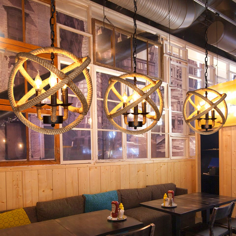 Hemp Rope Industrial Ceiling Pendant Light - Flaxen Single Hanging Fixture For Restaurants