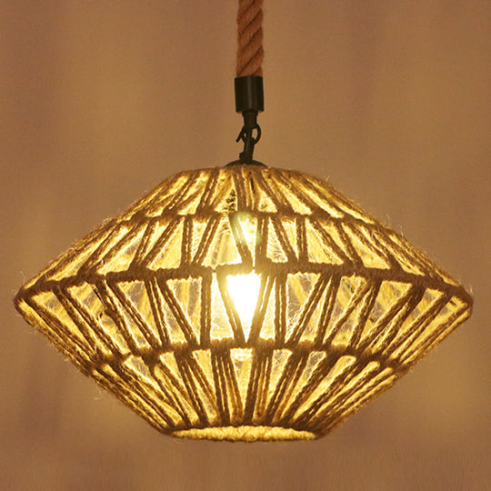 Hemp Rope Industrial Ceiling Pendant Light - Flaxen Single Hanging Fixture For Restaurants / F