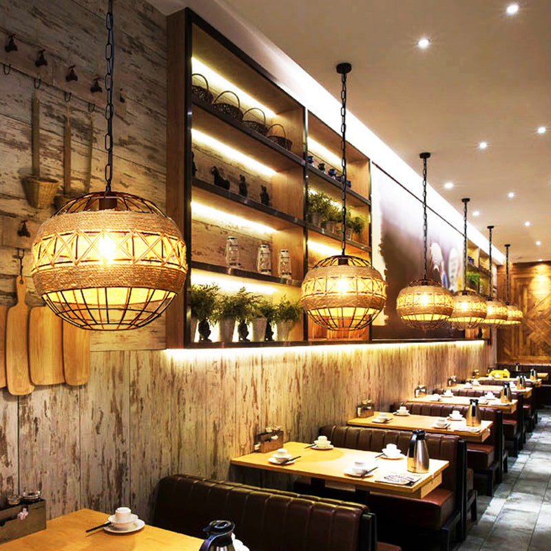 Industrial Geometric Hemp Rope Hanging Pendant Light - Single Ceiling In Black