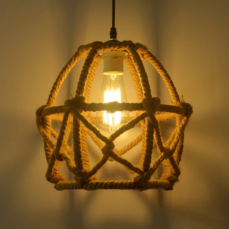 Globe Cage Pendant Light With Hemp Rope Detail - Antique Brown Restaurant Hanging Fixture