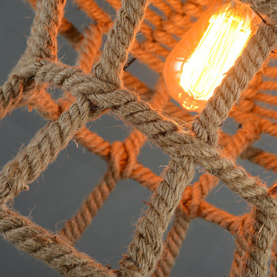 Rustic Hemp Rope Pendant Ceiling Light In Brown - Retro House Design