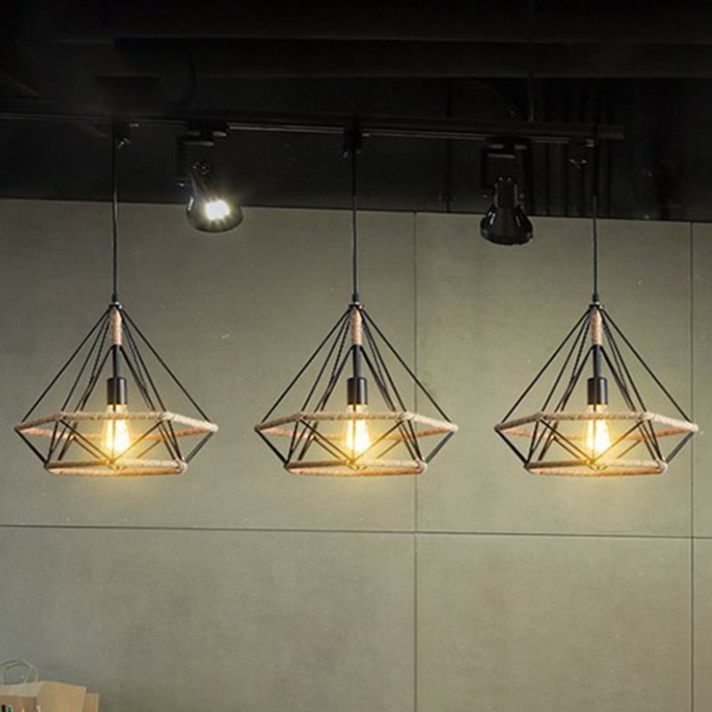 Hemp Rope Industrial Pendant Light For Restaurants - Single Ceiling Fixture Black / Small