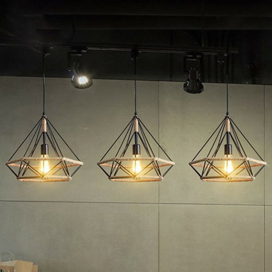Hemp Rope Industrial Pendant Light For Restaurants - Single Ceiling Fixture Black / Small