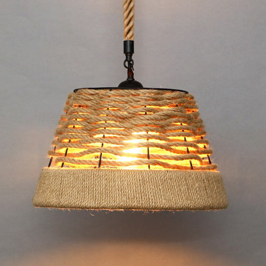 Rustic Hemp Rope Hanging Lamp Vintage Single-Bulb Pendant For Restaurants - Brown / G