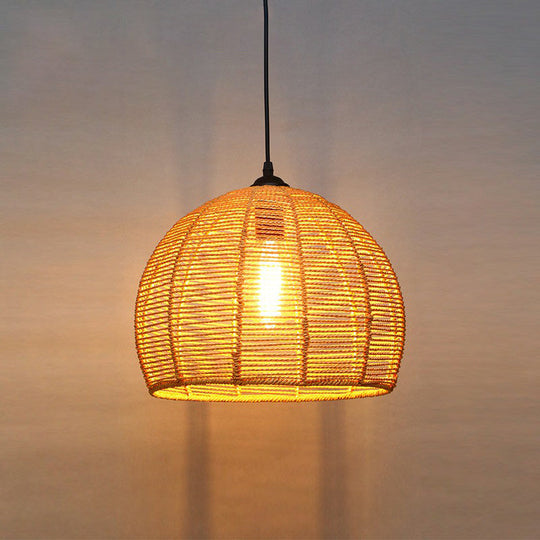 Rustic Hemp Rope Hanging Lamp Vintage Single-Bulb Pendant For Restaurants - Brown / C