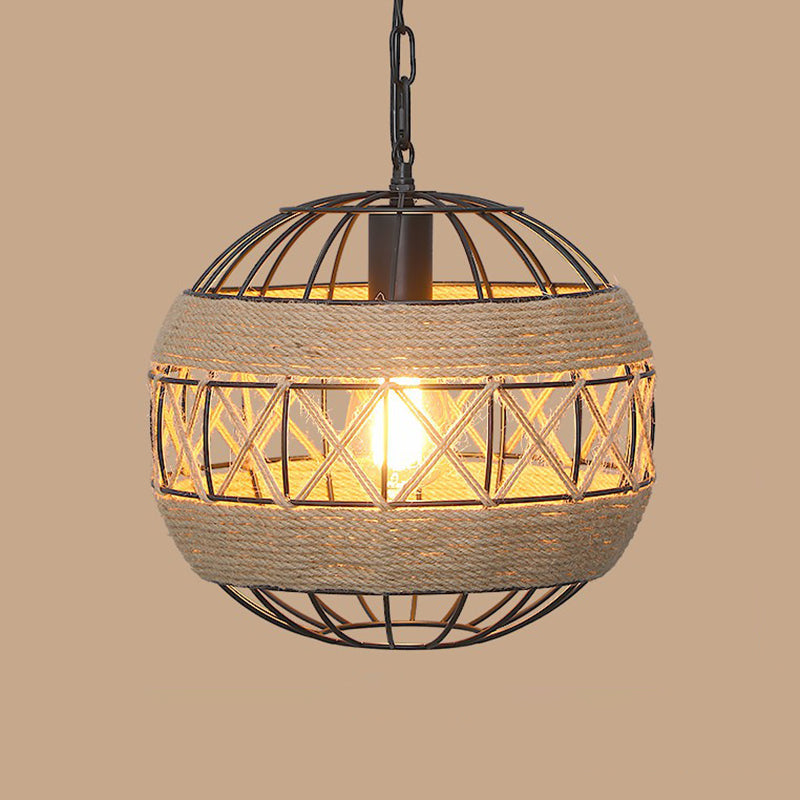 Rustic Hemp Rope Pendant Light Fixture With Brown Bulb / F