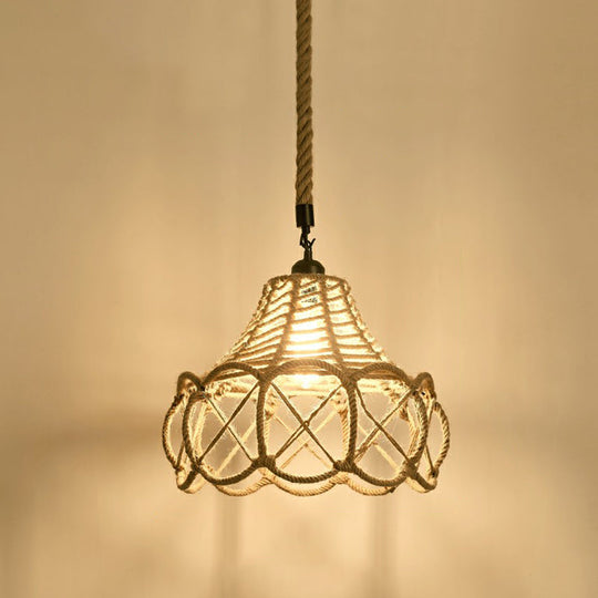 Hemp Rope Pendant Light - Antique 1-Light Fixture In Brown For Restaurants / B