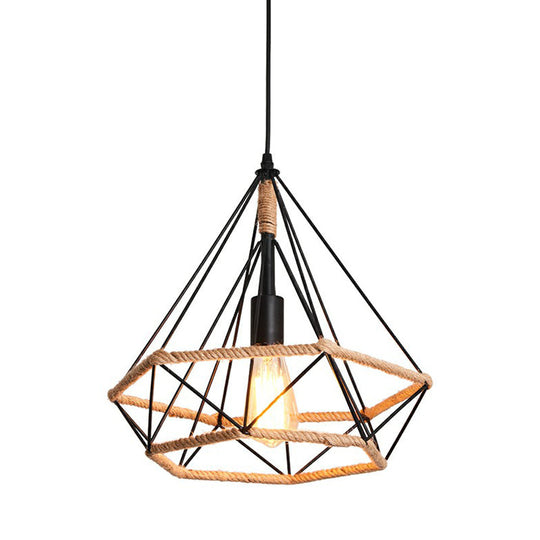 Hemp Rope Pendant Light - Antique 1-Light Fixture In Brown For Restaurants