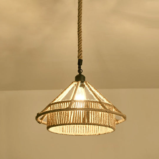 Hemp Rope Pendant Light - Antique 1-Light Fixture In Brown For Restaurants