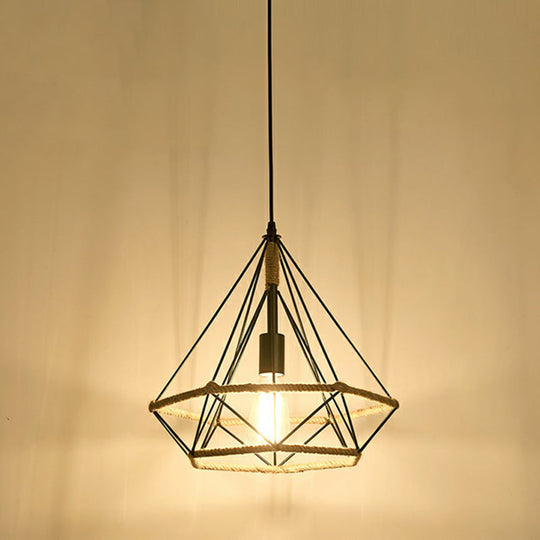 Hemp Rope Pendant Light - Antique 1-Light Fixture In Brown For Restaurants
