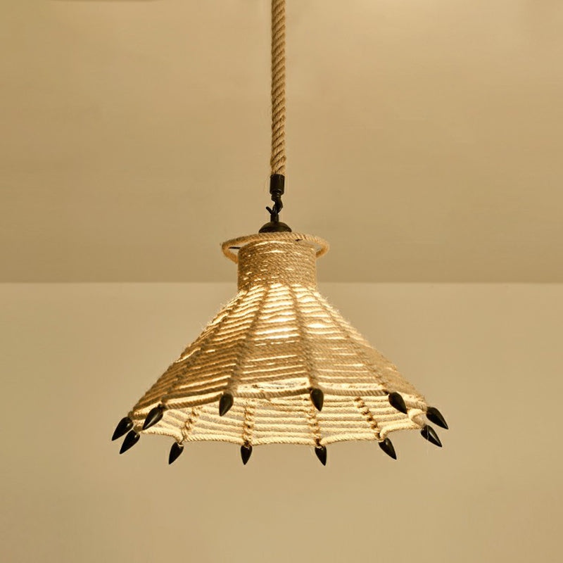 Hemp Rope Pendant Light - Antique 1-Light Fixture In Brown For Restaurants