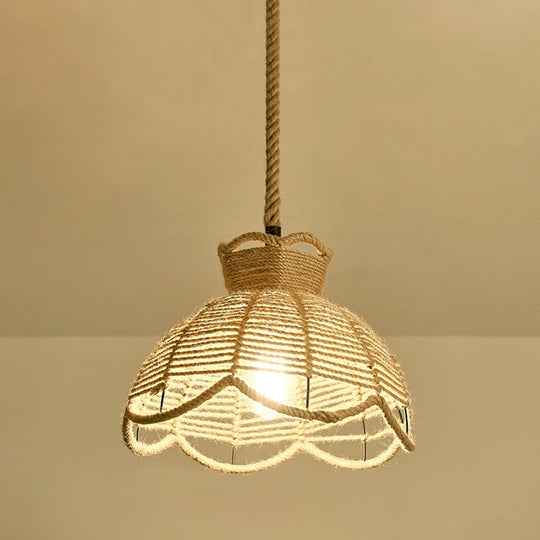 Hemp Rope Pendant Light - Antique 1-Light Fixture In Brown For Restaurants