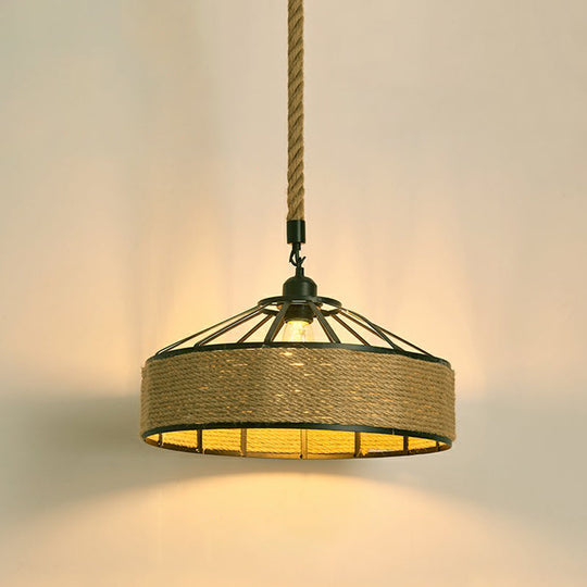 Hemp Rope Pendant Light - Antique 1-Light Fixture In Brown For Restaurants
