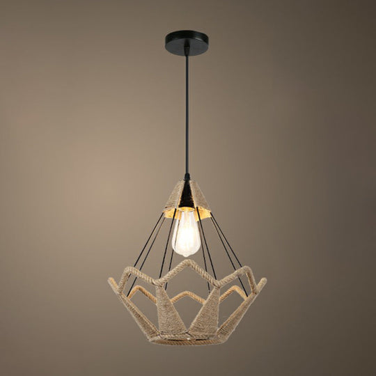 Rustic Hemp Rope Pendant Light Fixture In Brown - Vintage Wrapped Hanging Lamp With 1 Bulb / C