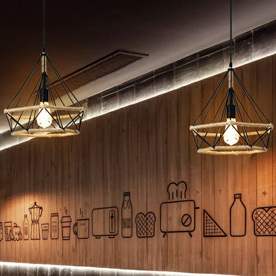 Rustic Hemp Rope Pendant Light Fixture In Brown - Vintage Wrapped Hanging Lamp With 1 Bulb