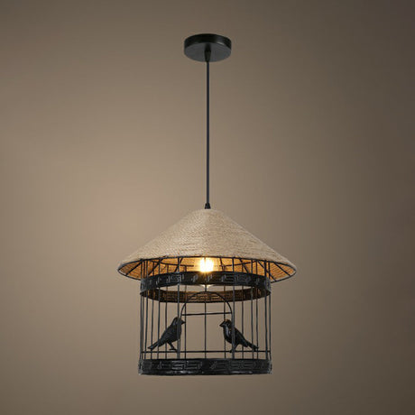 Rustic Hemp Rope Pendant Light Fixture - Brown 1 Bulb Hanging / E