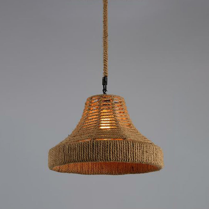Hemp Rope Wrapped Ceiling Pendant Light - Industrial Single-Chain Design Brown Finish / E