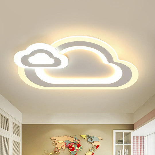 Minimalist White Led Flush Mount Fixture - Ultra-Thin Acrylic Lighting For Kids Bedroom / Cloud