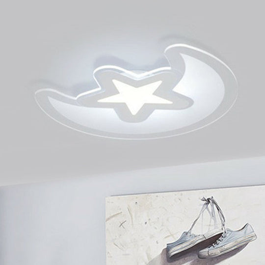 Modern Led Flushmount Ceiling Light For Kindergarten - Clear Crescent And Star Acrylic Flush Mount /