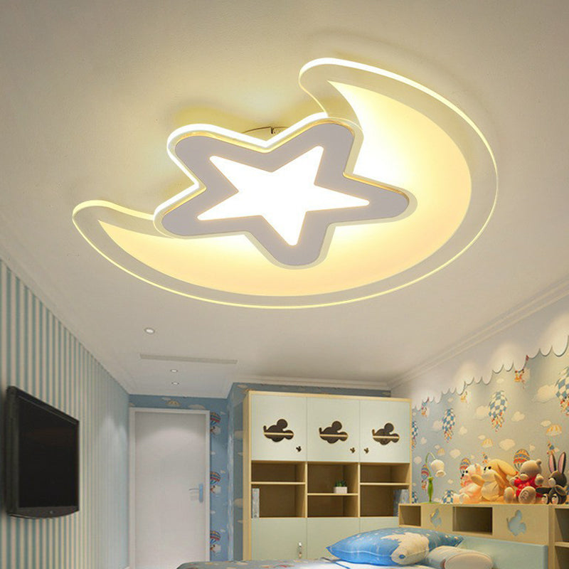 Modern Led Flushmount Ceiling Light For Kindergarten - Clear Crescent And Star Acrylic Flush Mount