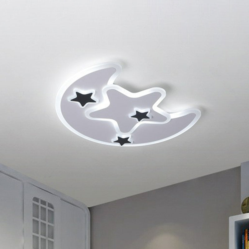 Nordic Crescent & Star Led Flush Mount Acrylic Ceiling Light - White / 16.5’