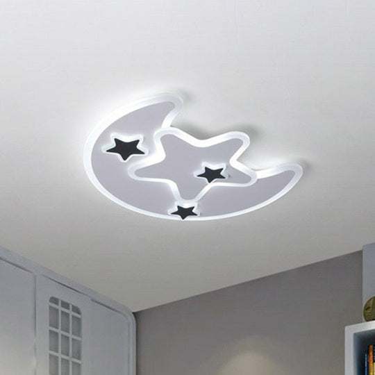 Nordic Crescent & Star Led Flush Mount Acrylic Ceiling Light - White / 16.5’