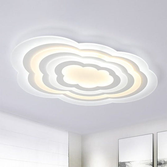 Cloud Kids Bedroom Led Flush Mount Ceiling Light - Acrylic Contemporary Lighting Fixture (White)