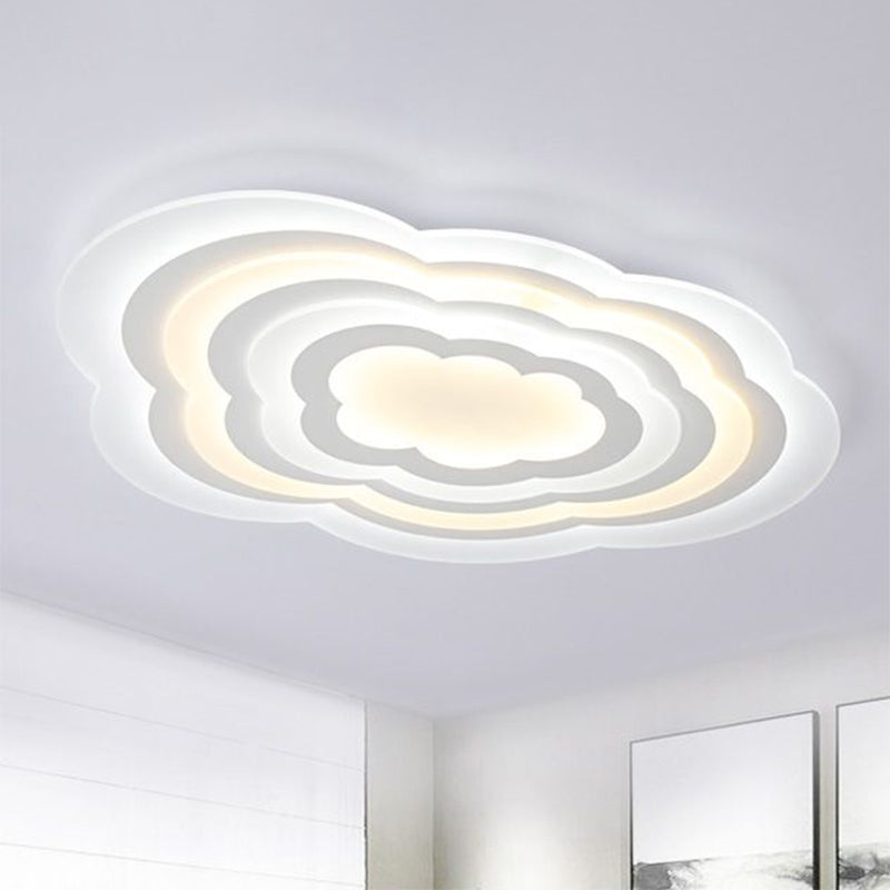 Cloud Kids Bedroom Led Flush Mount Ceiling Light - Acrylic Contemporary Lighting Fixture (White)