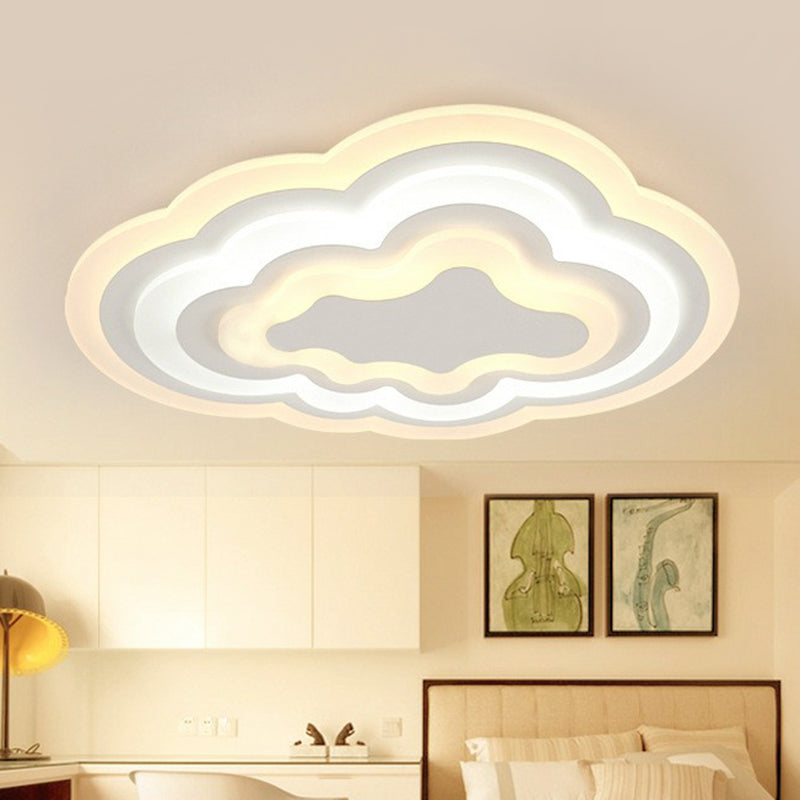 Cloud Kids Bedroom Led Flush Mount Ceiling Light - Acrylic Contemporary Lighting Fixture (White)