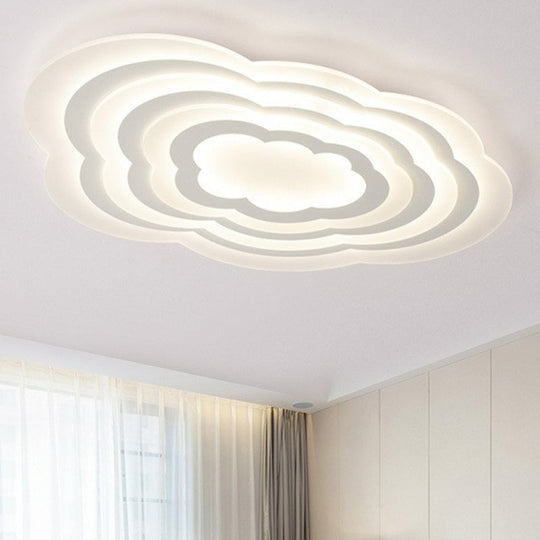 Cloud Kids Bedroom Led Flush Mount Ceiling Light - Acrylic Contemporary Lighting Fixture (White)