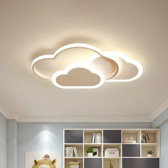 Minimalist White Led Flush Mount Fixture For Kids Bedroom - Metallic Cloud Design / 10
