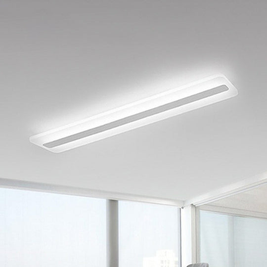 Simplicity Rectangle Led Flush Mount Light - Acrylic Living Room Ceiling Fixture In White