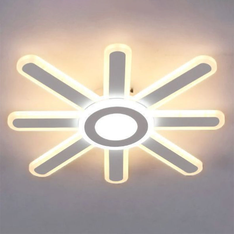 Modern White Led Sun Shaped Acrylic Flush Mount Light For Bedroom Ceiling