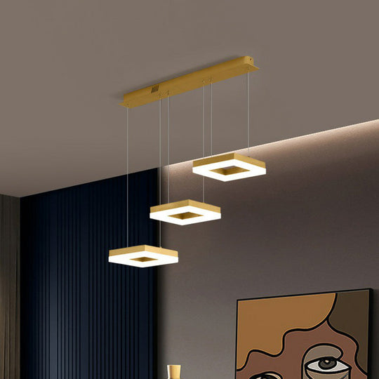 Modern Geometric LED Ceiling Lamp Metallic Finish 3 Bulbs Dining Room Light Fixture Gold / White / Square Plate