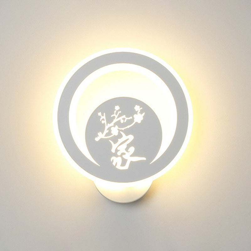 Modern Circular Sconce Lighting: Acrylic Led Wall Light Fixture In White For Living Room / E