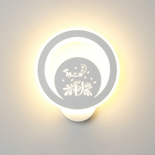 Modern Circular Sconce Lighting: Acrylic Led Wall Light Fixture In White For Living Room / H