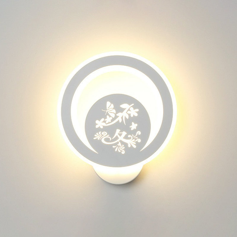 Modern Circular Sconce Lighting: Acrylic Led Wall Light Fixture In White For Living Room / J