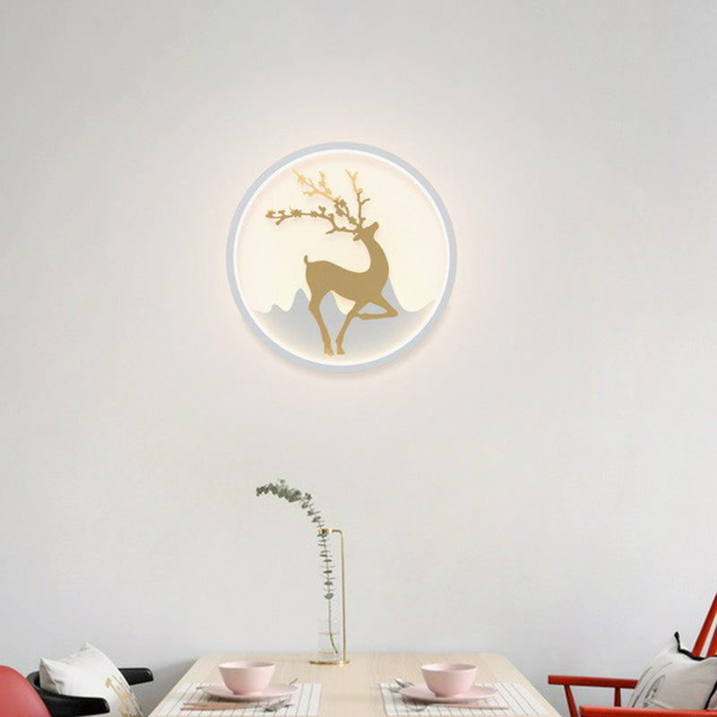 Minimalist Aluminum Ring Led Wall Sconce With Deer Design White / Warm A