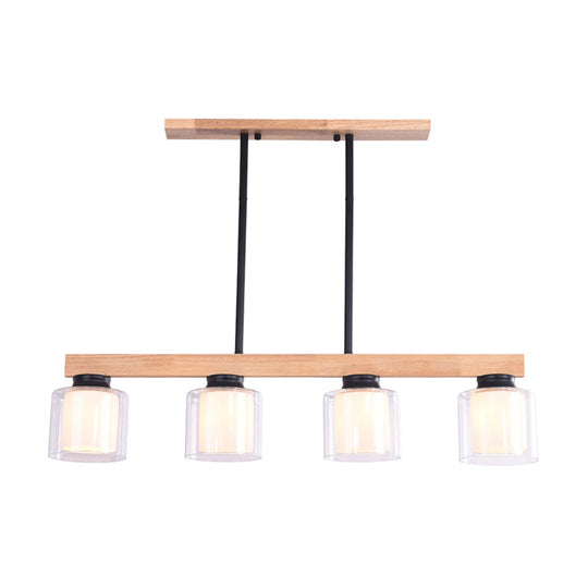 Japanese White Glass Cylinder Led Island Pendant Ceiling Light For Dining Room