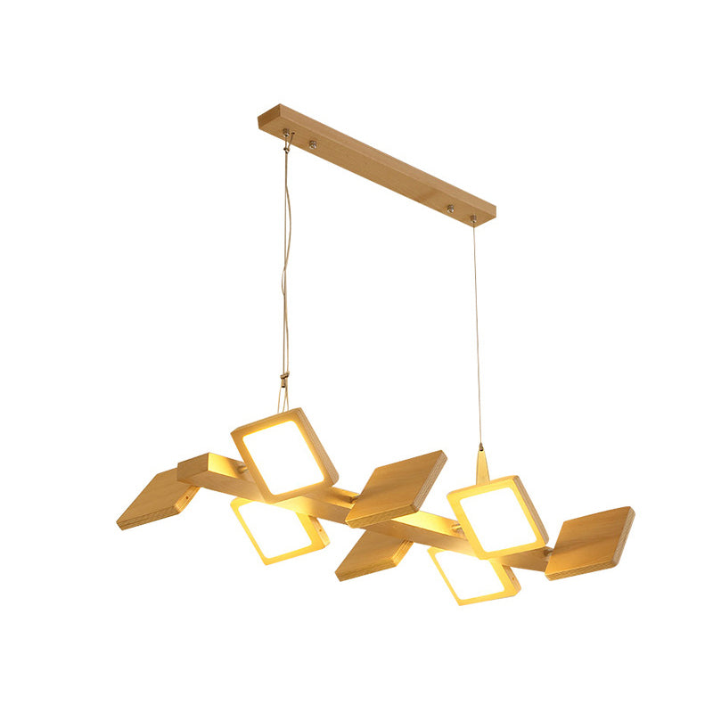 Japanese Wood Square Led Pendant Light- Modern Restaurant & Island Lighting With Acrylic Shade
