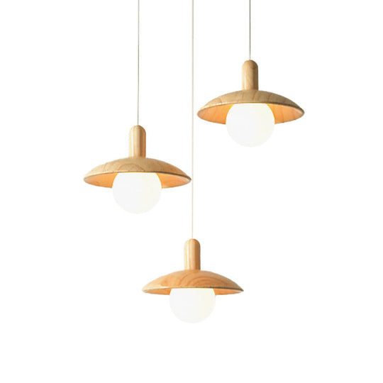 Minimalist Wood Pendant Light with 3 Bulbs for Restaurants Funnel Shade Hanging Fixture