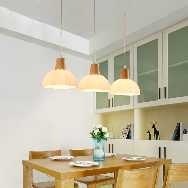 Nordic Style White Glass Ceiling Lamp With 3 Bulbs For Dining Room / Linear