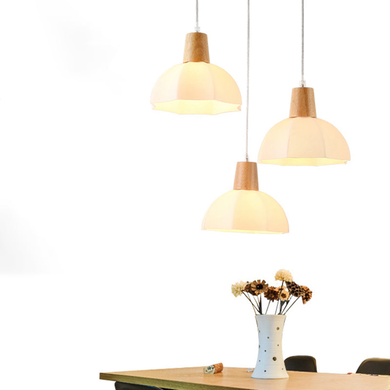 Nordic Style White Glass Ceiling Lamp With 3 Bulbs For Dining Room